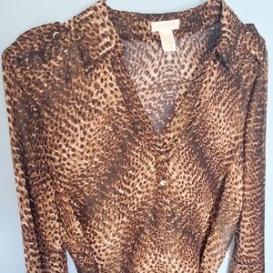 Cache Animal Print V-Neck Blouse